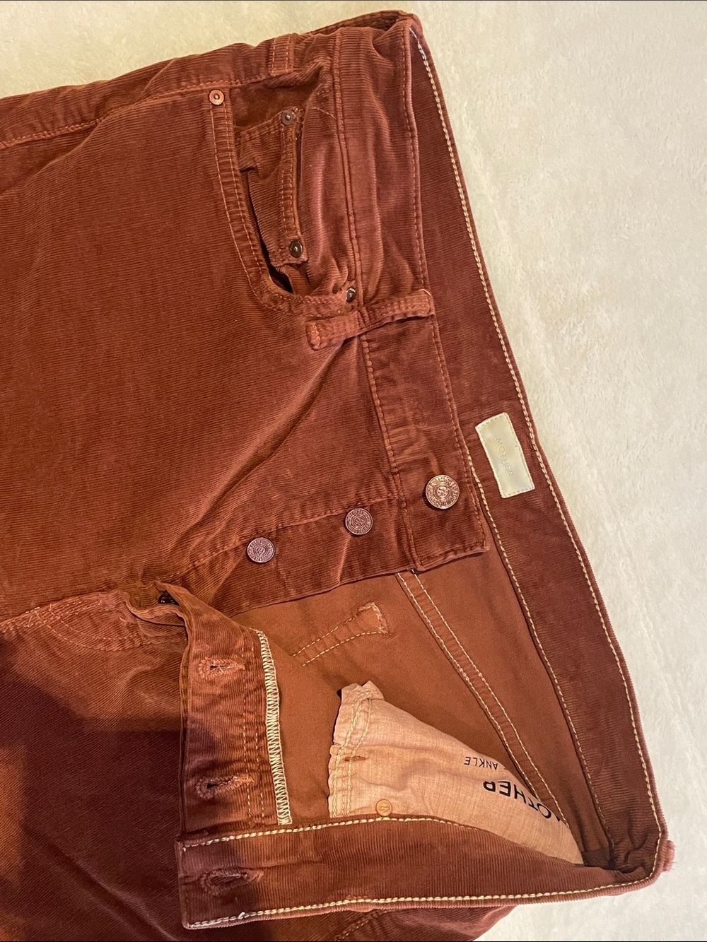 MOTHER THE TOMCAT ANKLE Corduroy Pants size: 32 burnt orange color - Picture 10 of 16